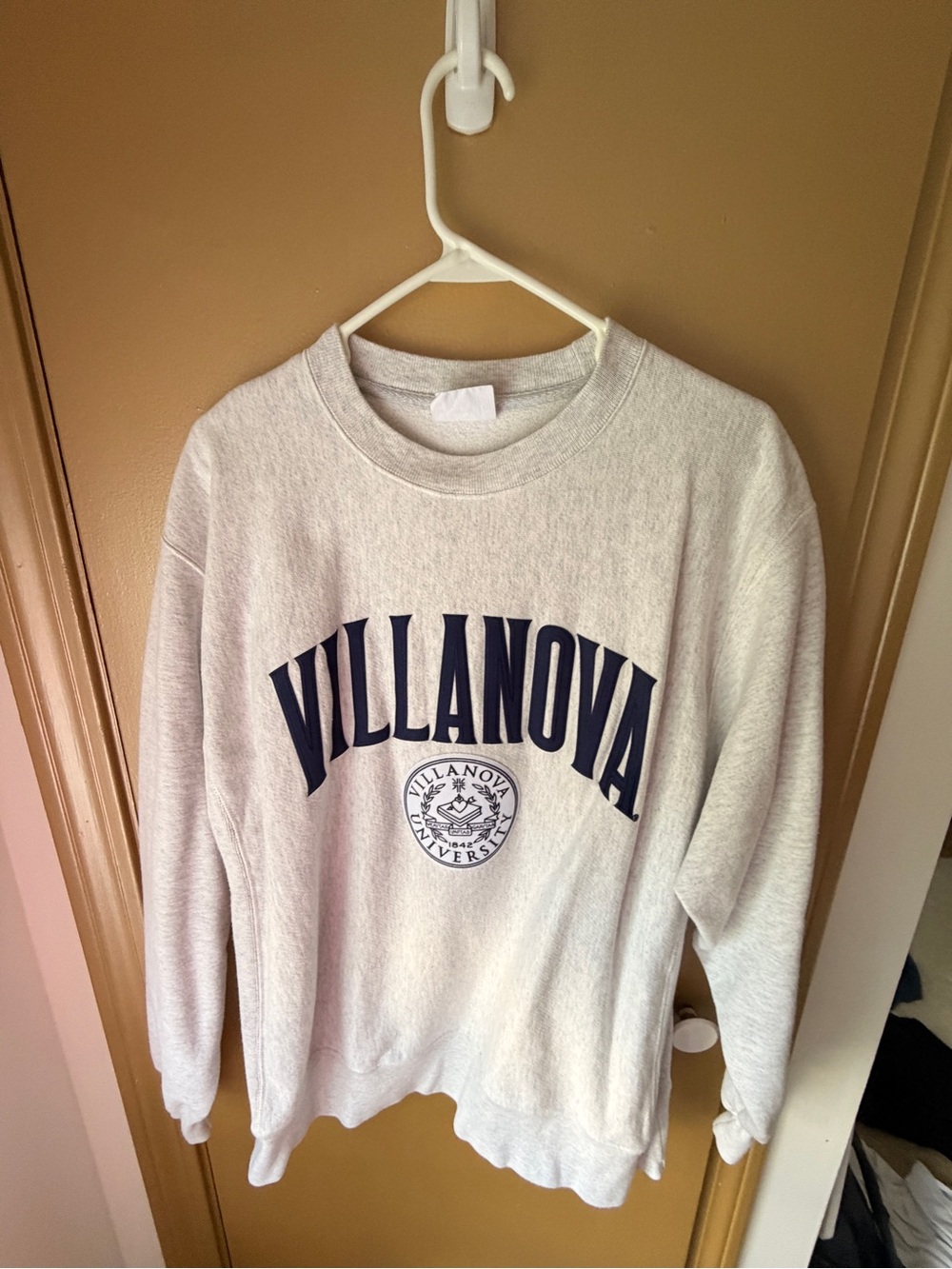 Champion Villanova Crewneck Sweatshirt in Light Gray with Navy Logo